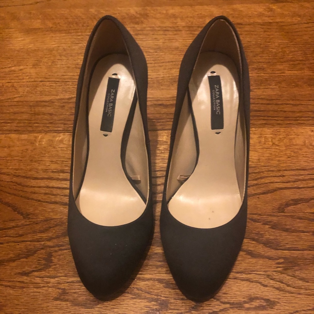 Zara black satin high heels size 6